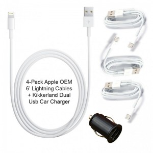 4-pack-genuine-apple-oem-8-pin-lightning-to-usb-charge-sync-6-cable-kikkerland-dual-usb-car-charger