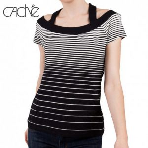 cache-black-and-white-cross-neck-top-for-women
