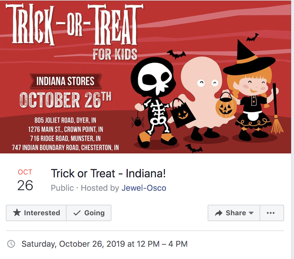 near an Indiana Jewel? 10/26 trick or treat deranged.mederanged.me